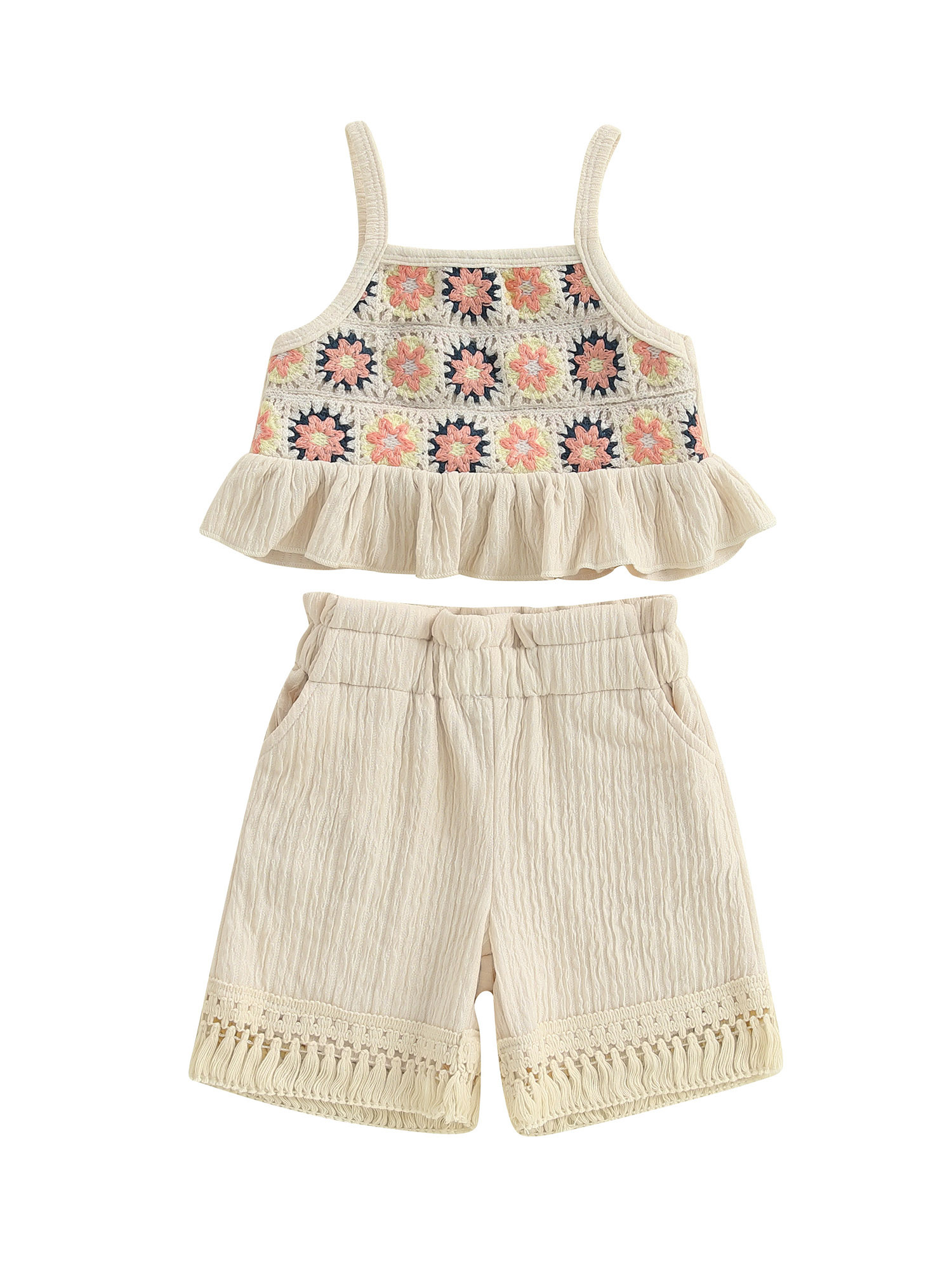 AceBaby Toddler Baby Girl Summer Outfit,6M-4T Floral Design Ruffled Trim Sleeveless Tank Tops and... | Walmart (US)