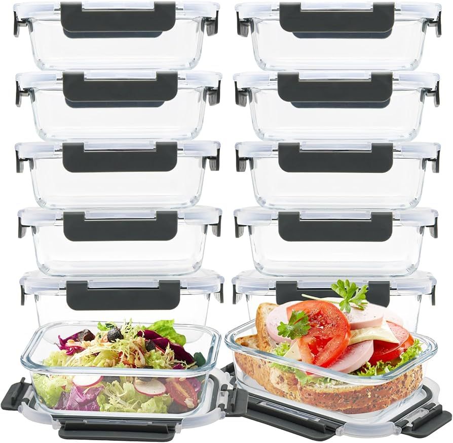 Glass Meal Prep Containers 12-Pack, 22oz Glass Food Storage Containers with Lids, Air-Tight, Leak... | Amazon (US)