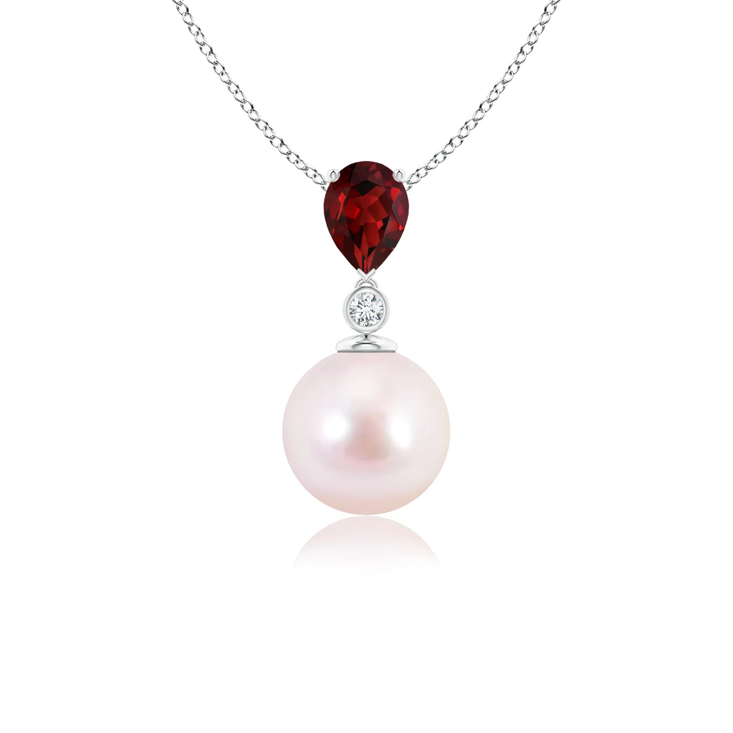 Japanese Akoya Pearl & Pear Garnet Drop Pendant | Angara Inc.