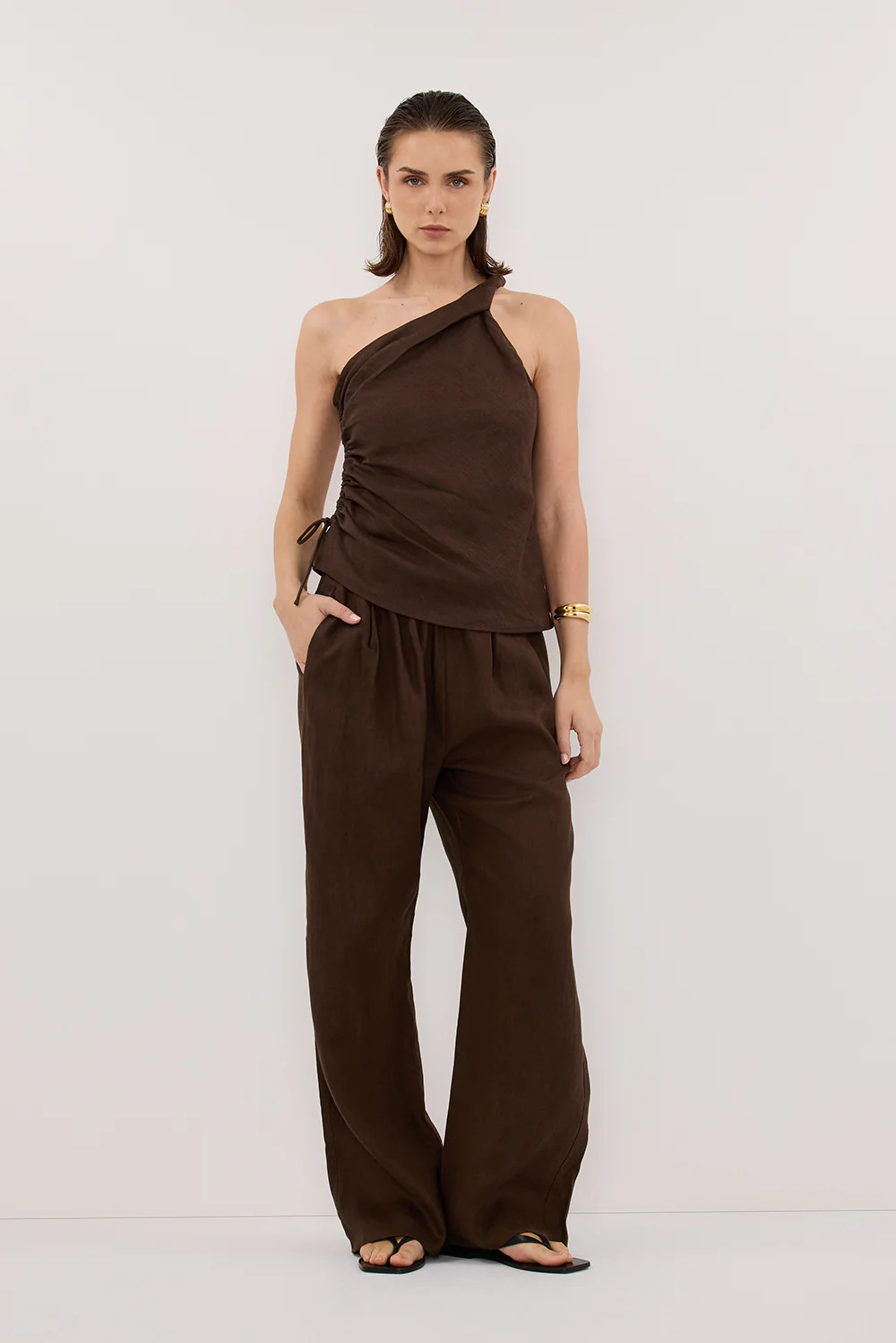 FINNY BITTER CHOC LINEN TOP | DISSH