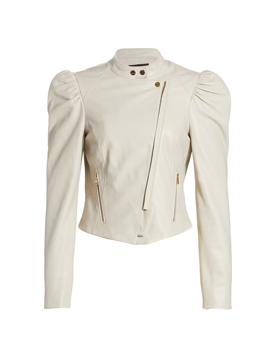 Shop Lamarque Kaia Puff Sleeve Leather Jacket | Saks Fifth Avenue | Saks Fifth Avenue