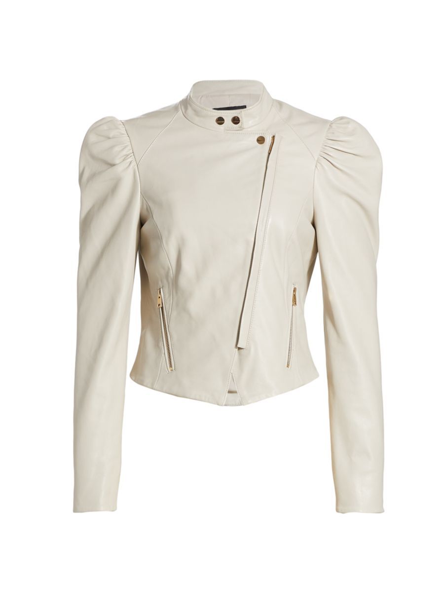 Shop Lamarque Kaia Puff Sleeve Leather Jacket | Saks Fifth Avenue | Saks Fifth Avenue
