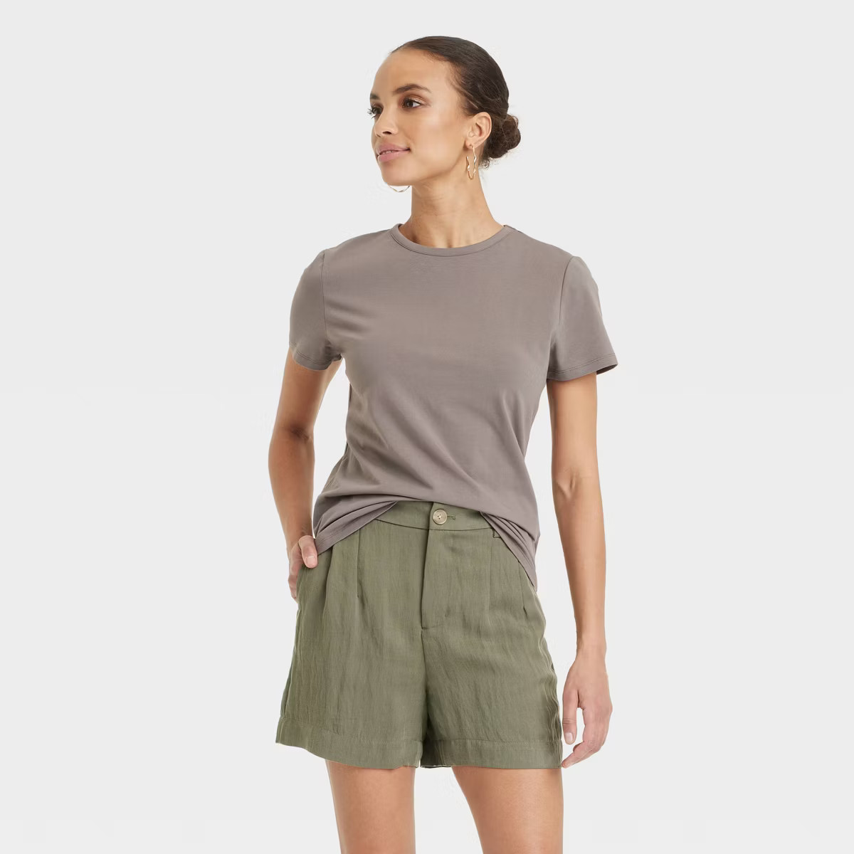 Women's Short Sleeve T-Shirt - A New Day™ White L: Cotton-Spandex Blend, Crew Neck, Lightweight... | Target