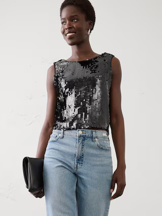 Sequin Crew-Neck Top | Banana Republic Factory