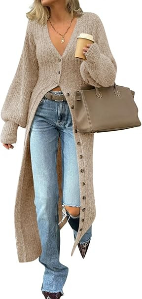 Saodimallsu Womens Long Cardigans V Neck Button Down Chunky Knit Dusters Sweater Coat Fall Trendy... | Amazon (US)