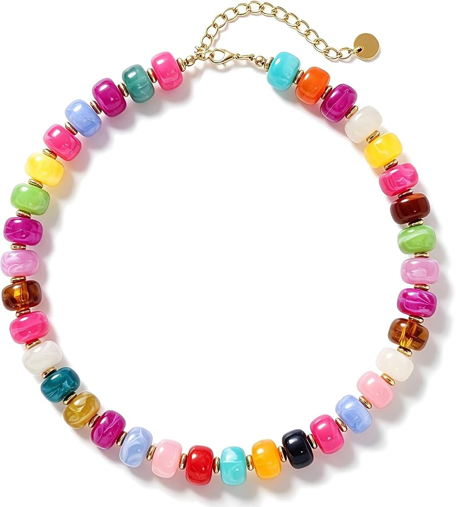Chunky Colorful Beaded Necklaces for Women Big Bead Boho Choker Necklace Trendy Heart Statement N... | Amazon (US)