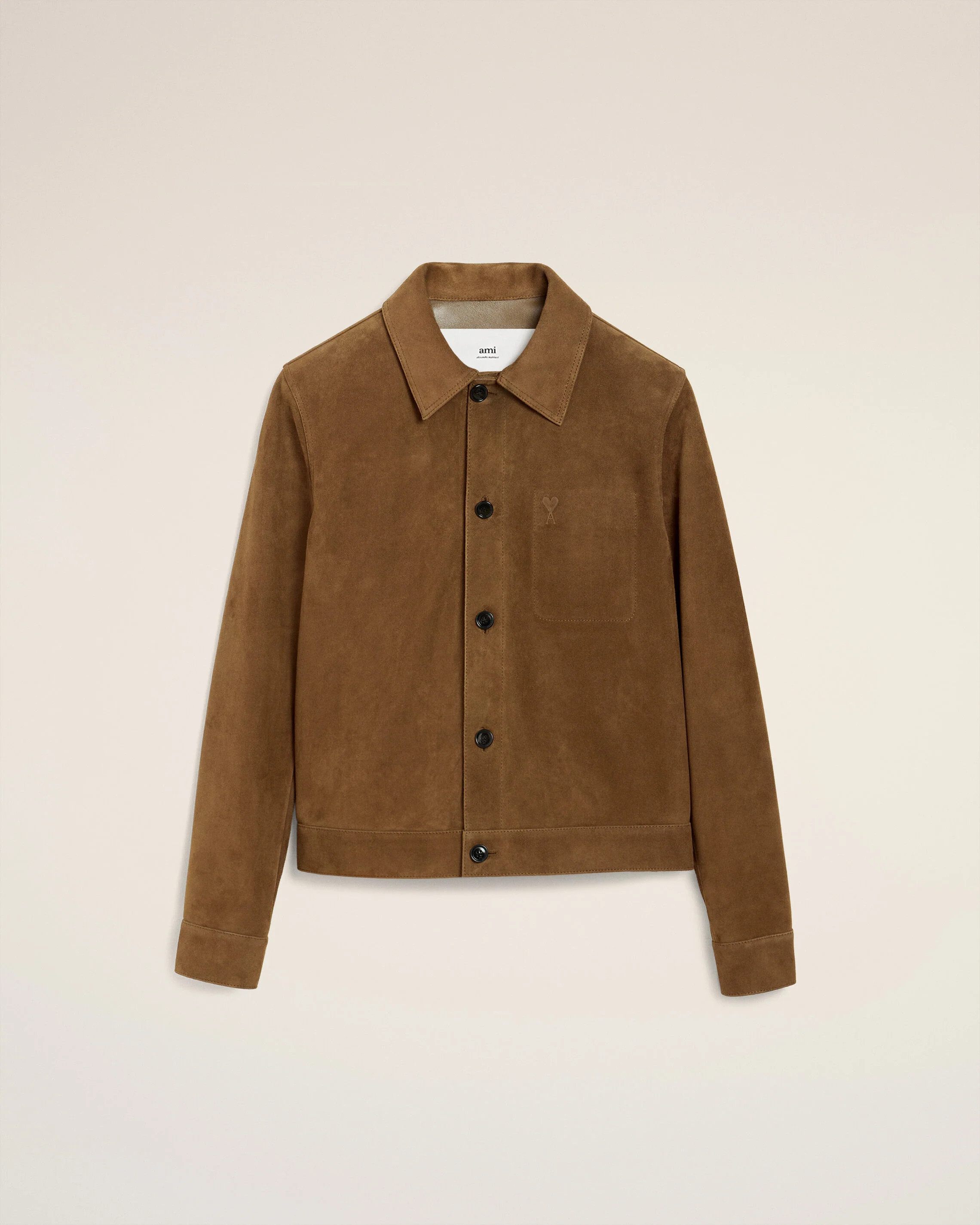 HAZELNUT Brown Leather Buttoned Ami De Coeur Jacket | AMI PARIS | AMI Paris FR