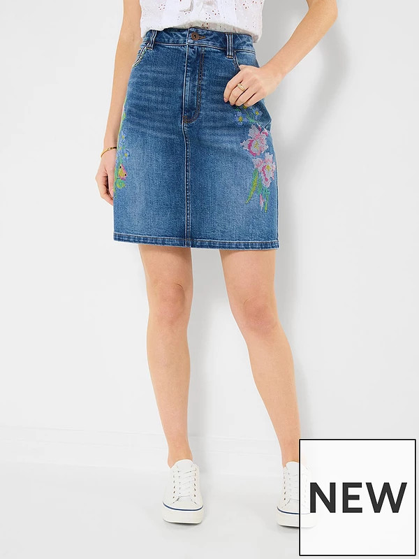 Joe Browns Dalia Embroidered Denim Mini Skirt - Blue | Very (UK)