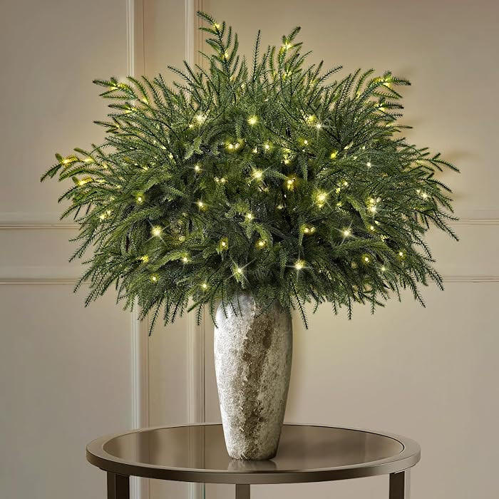 4Pcs 38" Lighted Norfolk Pine Branches for Vase, Long Greenery Pine Stems | Amazon (US)