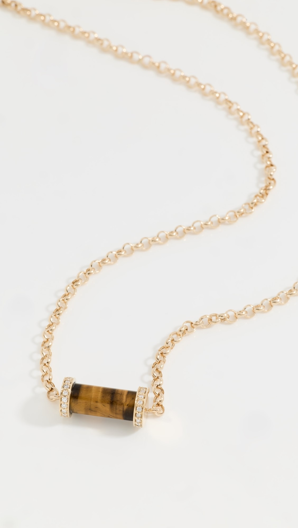 14k Gold & Tigers Eye Pendant with Diamonds On Rolo Chain Necklace | Shopbop