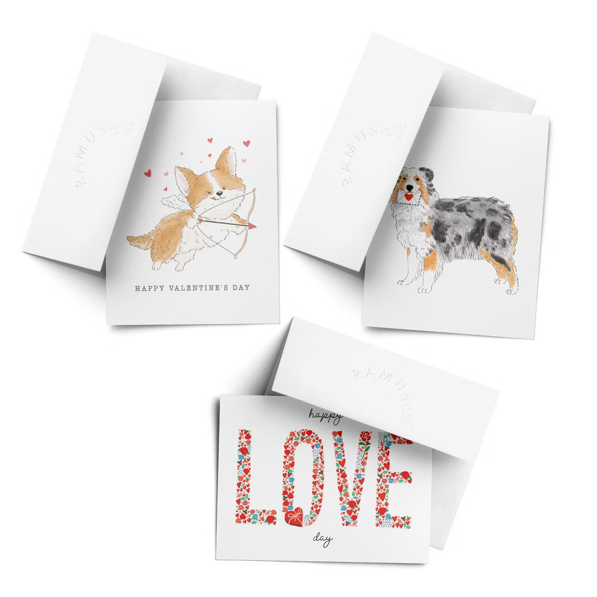 Love/Valentine's Assorted Greeting Card Pack (3ct) "Corgi Cupid, Happy Love Day, Aussie Love Mail... | Target