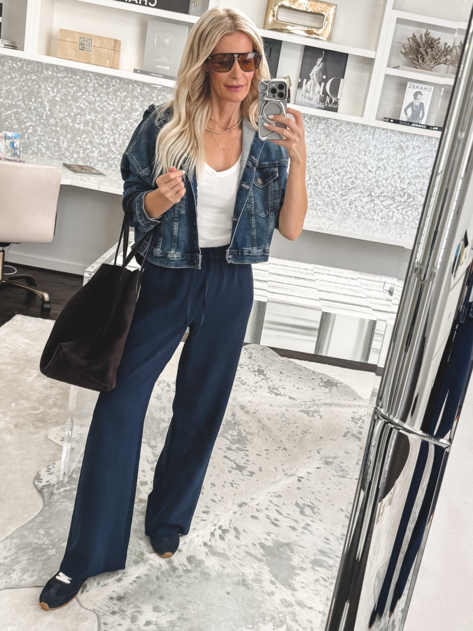 This travel look is polished, comfortable, and perfect for busy days — I love the chic jacket styled with easy pants, navy sneakers, and a chocolate brown suede handbag from the Nordstrom Anniversary Sale. It feels effortless but still elevated enough for travel, errands, or lunch. I’m wearing an XS in the pants and jacket. #NSale #LTKStyleTip
 

 

#LTKOver40