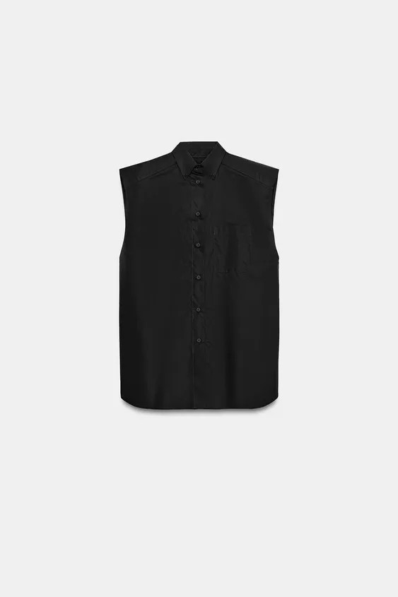 Oversize poplin shirt with a regular collar and sleeveless design. Featuring a front patch pocket... | Zara UK
