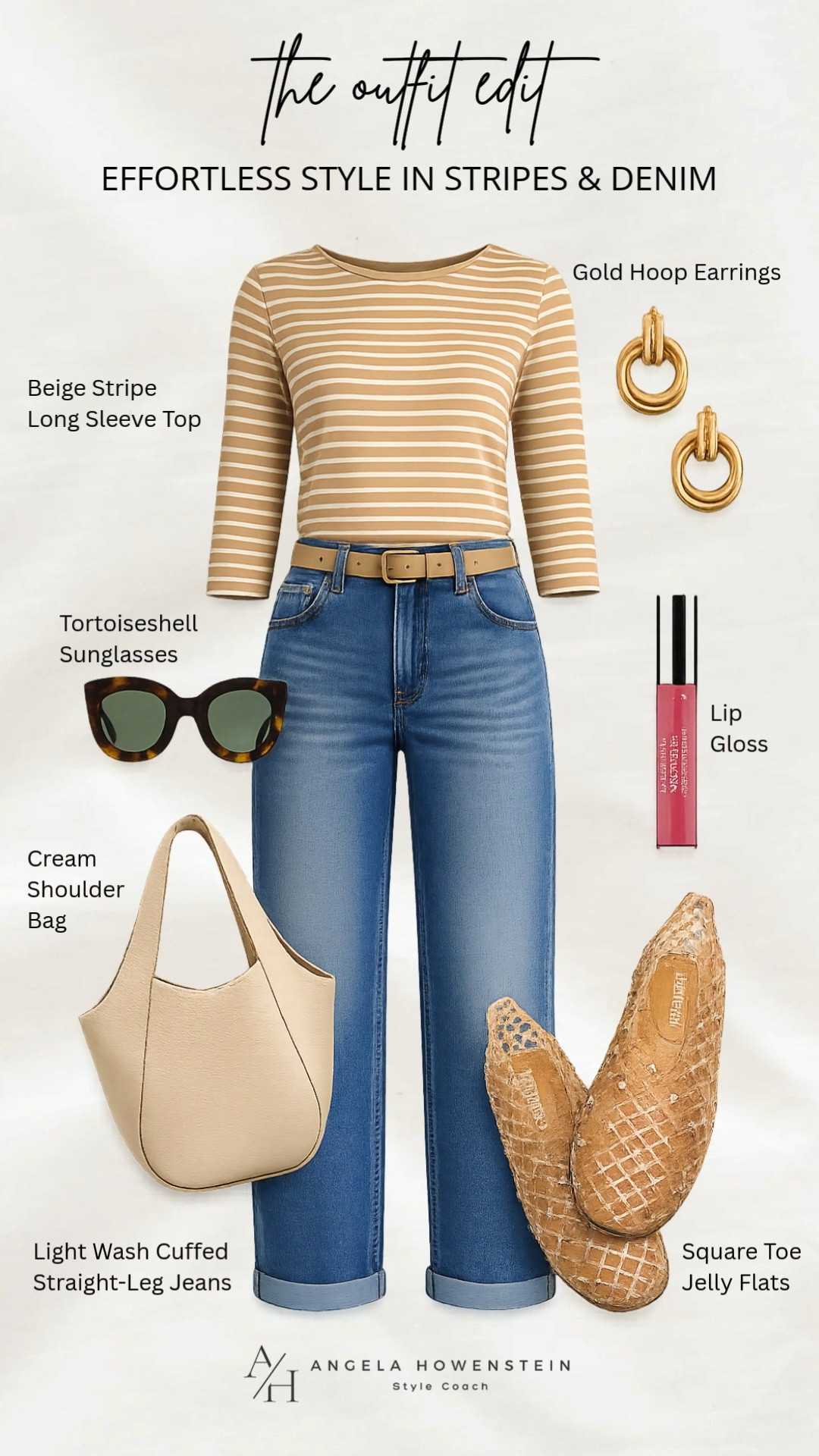 Classic stripes + great denim = an outfit you'll reach for on repeat. This beige striped top paired with light wash cuffed jeans creates an effortless everyday look that's polished, comfortable, and easy to accessorize for any occasion.

❤️ Heart = Support my posts
📌 Save = Get sale & restock alerts
🛍️ Follow me on LTK for more effortless everyday style.

#LTKootd #LTKOver40 #LTKSeasonal