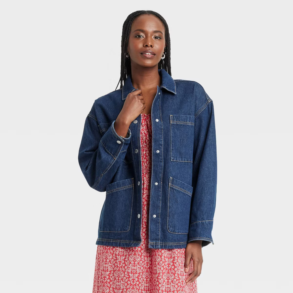 Women's Denim Chore Coat - Universal Thread™ Dark Wash S | Target