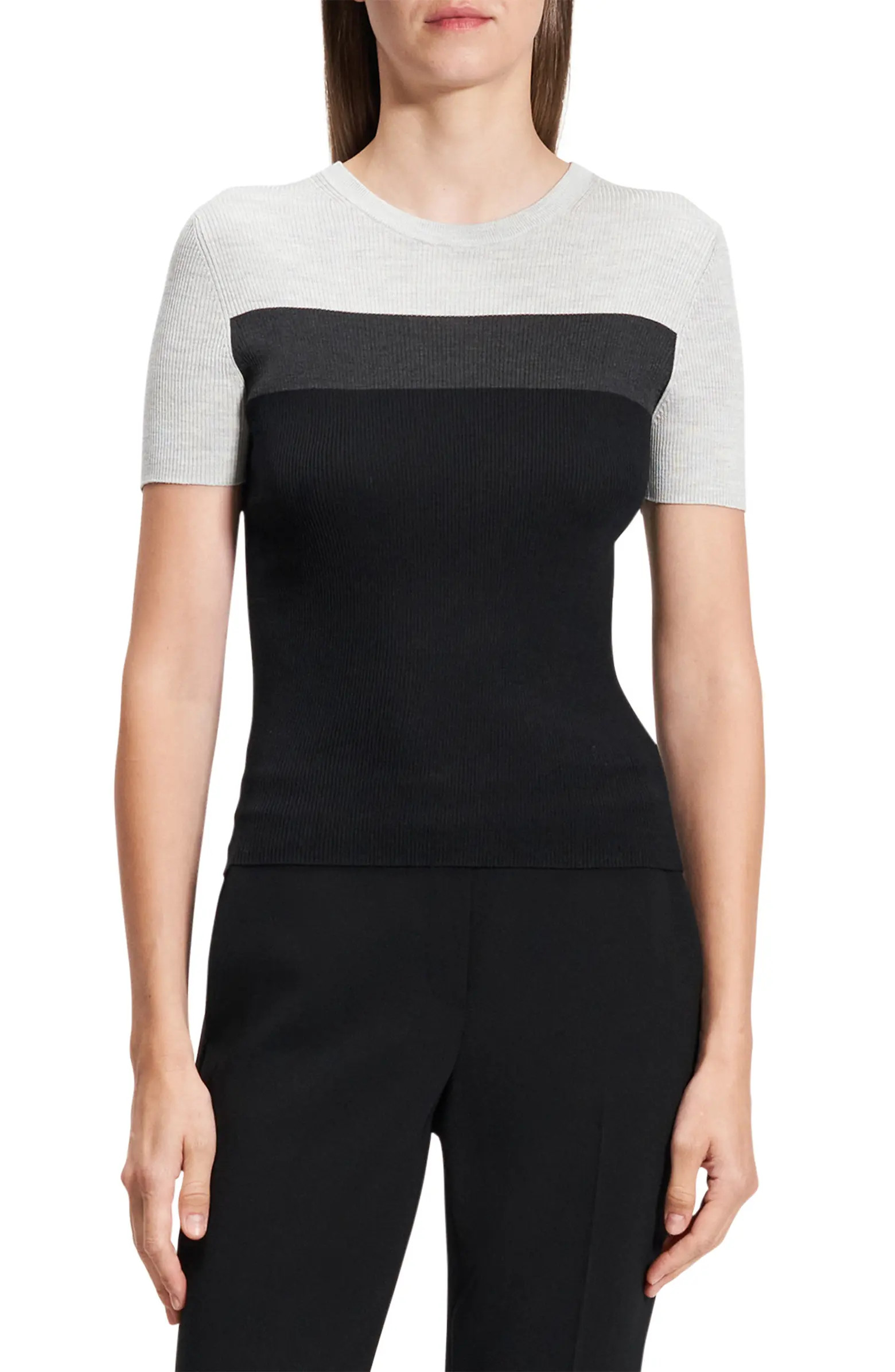 Theory Rib Colorblock Silk T-Shirt | Nordstrom | Nordstrom