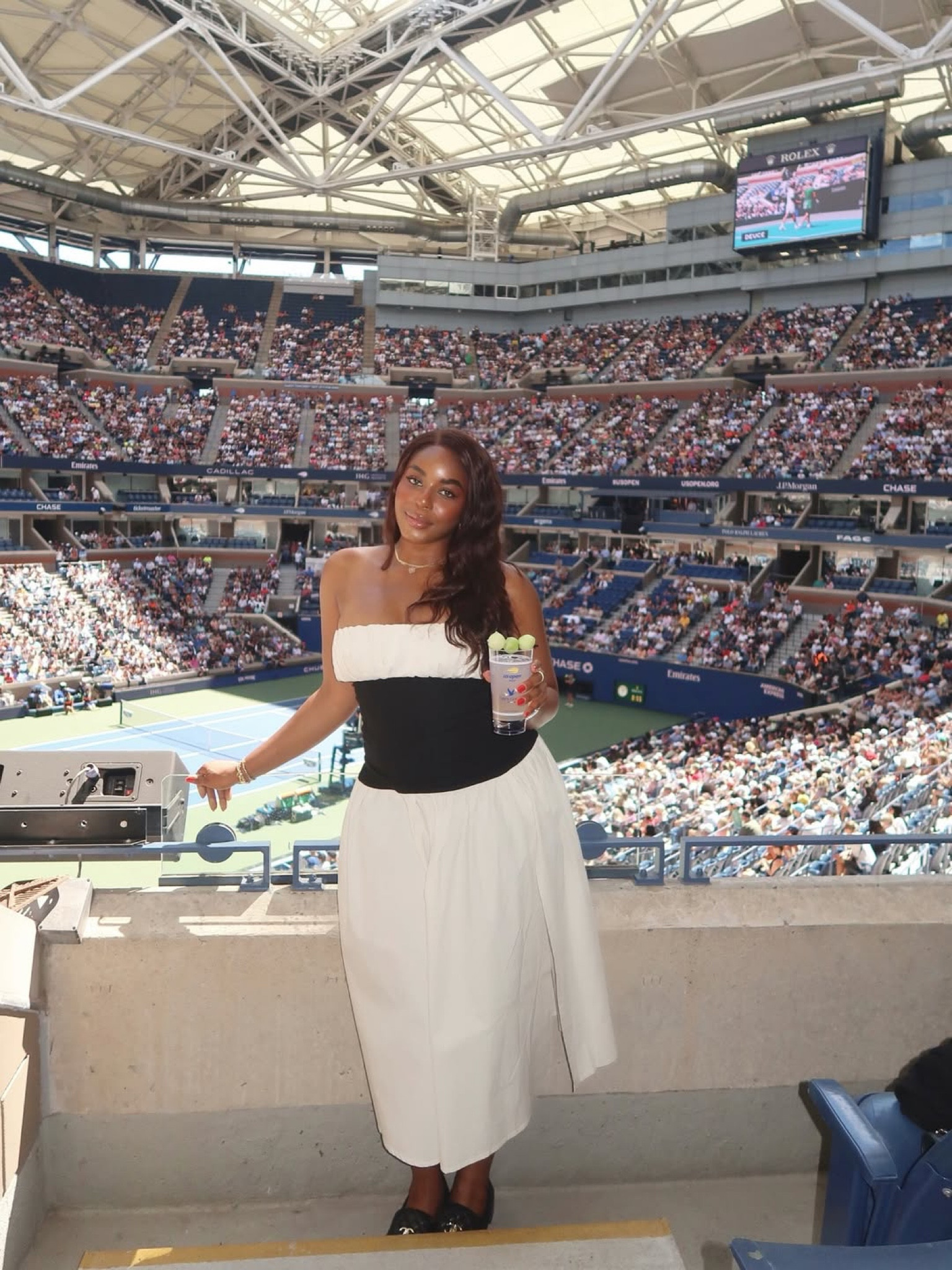 Attending the US Open and wearing the cutest white and black matching set from revolve! Strapless top with white midi skirt. Styled with black leather loafers and quilted bag. Linking my look below! … For more links to cowboy boots, old money europe, wedding guest dress, courtney wears, knee-high boots, georgia louise1, fall decor, date night outfits, fall outfits, follow me on LTK! ✨

#LTKStyleTip #LTKNYFW #LTKActive