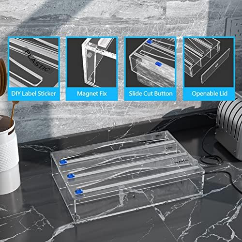 KDSKSC Tin Foil Organizer for Drawer with 12 Labels, Plastic Wrap Dispenser with Cutter, 3 in 1 Acry | Amazon (US)