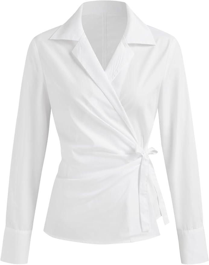 CIDER 100% Cotton Collar Solid Wrap Knotted Long Sleeve Shirt | Amazon (US)