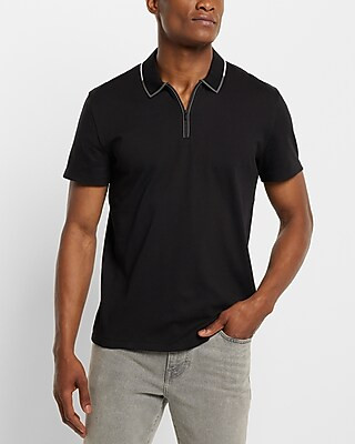 Piped Collar Jersey Zip Polo | Express