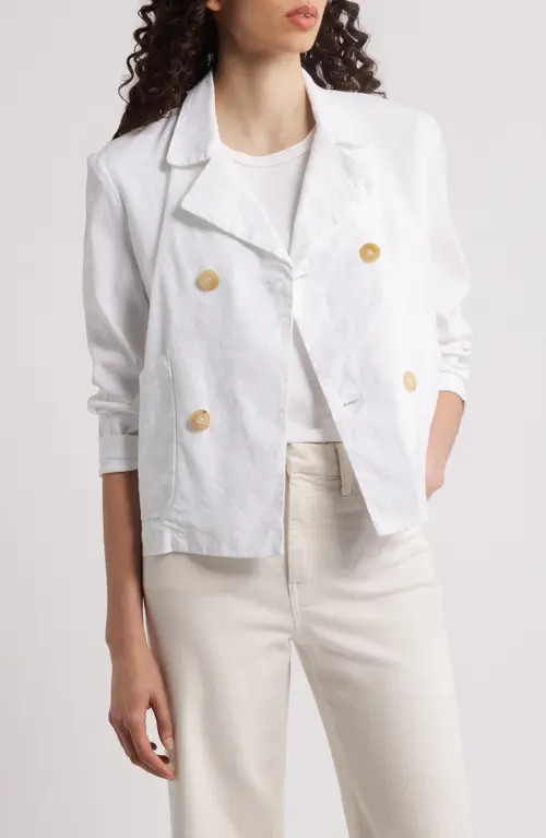 Frank & Eileen Mini Belfast Stretch Cotton Crop Peacoat in White Preformance Linen at Nordstrom, Size X-Large | Nordstrom
