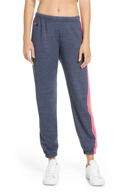 Aviator Nation Stripe Sweatpants in Heather Navy Neon at Nordstrom, Size X-Small | Nordstrom