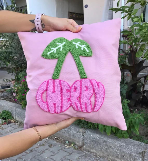 Harry Styles Cherry Punch Needle Pillow Cover, Cherry Pillow Case, Tufted Cushion Case, Harry's H... | Etsy (US)