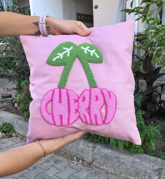 Harry Styles Cherry Punch Needle Pillow Cover, Cherry Pillow Case, Tufted Cushion Case, Harry's H... | Etsy (US)