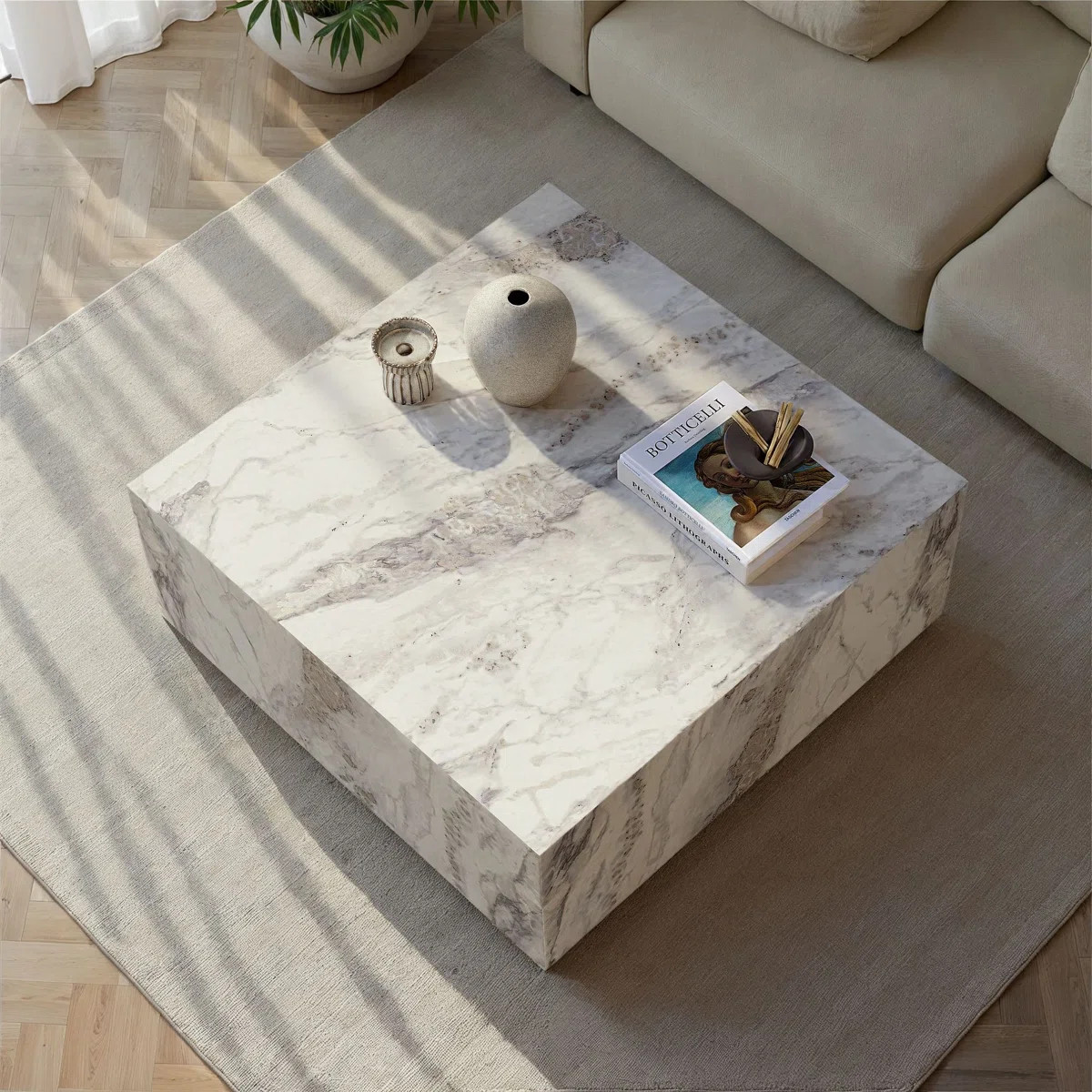 Solimar Modern Coffee Table, Freesia Marble Finish, 35.4 x 35.4 x 17.7 inches | 100% MDF, Thickne... | Wayfair North America