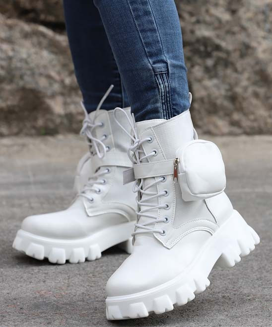 RXFSP Women's Casual boots White - White Lace-Up Combat Boot - Women | Zulily