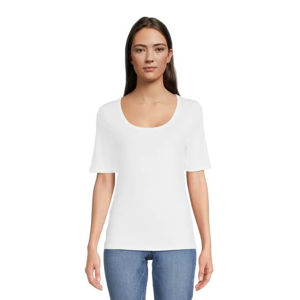 Time and Tru Women's T-Shirt with Elbow Length Sleeves | Walmart (US)