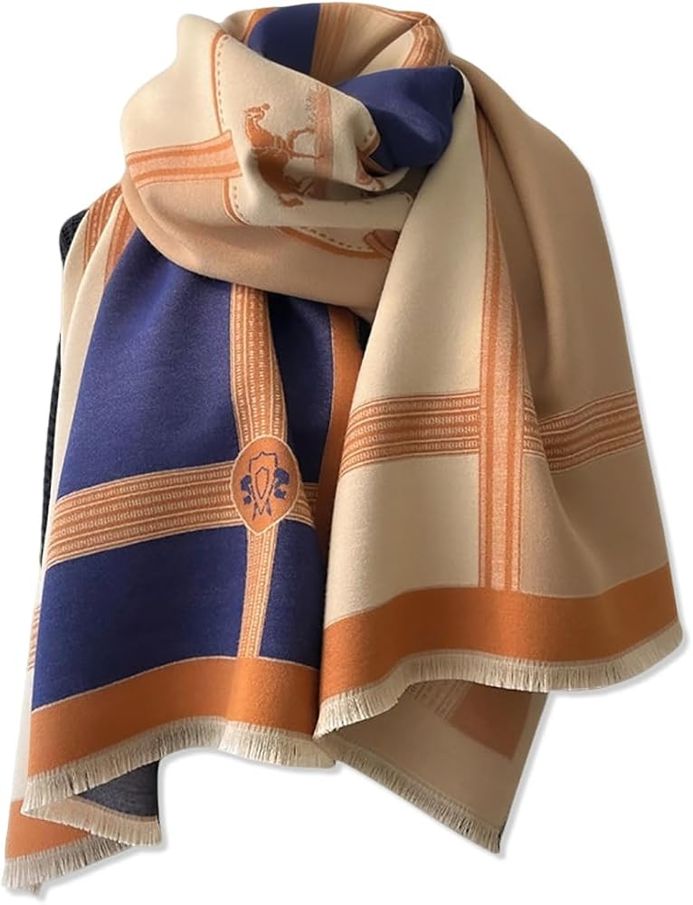 LumiSyne Winter Scarf Cashmere Shawl Women Color Blocked Horse Pattern Reversible Scarf With Tass... | Amazon (US)