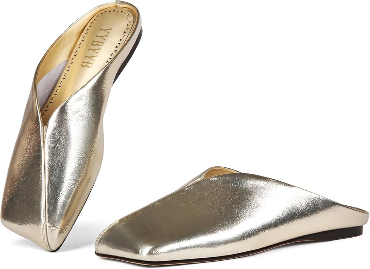 Women's Mules Flats Closed Square Toe Slip On Backless Fashion Casual Dress Shoes | Amazon (US)