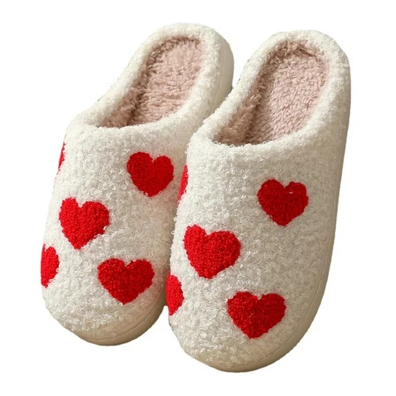BERANMEY Cute Valentine's Day Slippers for Women Soft Plush Comfy Warm Slip-On Rose Heart Love Co... | Walmart (US)