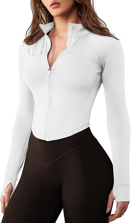 GYM RAINBOW Chaqueta de entrenamiento con cremallera para mujer, ligera, ajustada, atlética, rec... | Amazon (US)