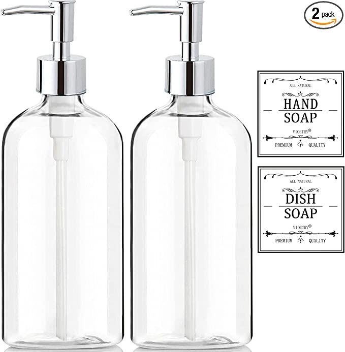 Clear Soap Dispenser with Rust Proof Pump, Waterproof Labels (2 Pack,16 Oz), Soap Dispenser Bathr... | Amazon (US)