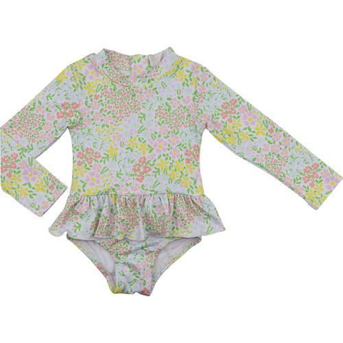 Yellow And Pink Floral Lycra Rashguard Swimsuit | Cecil and Lou
