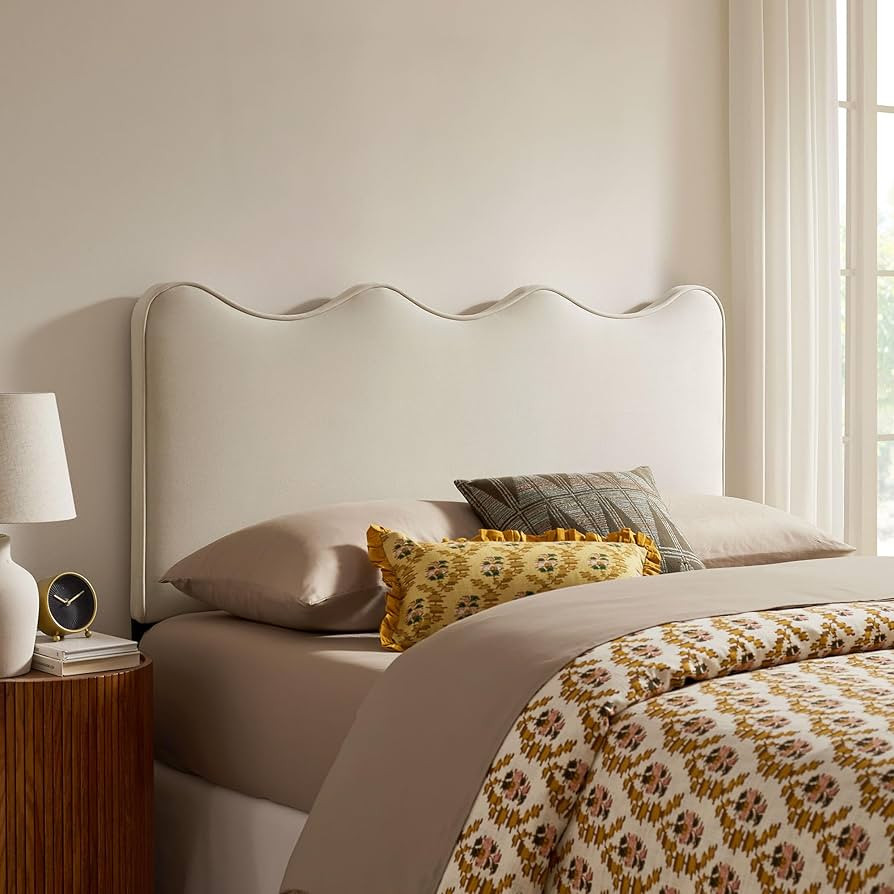 Monday Athena King Size Performance Velvet Adjustable Headboard in Alabaster - with Scalloped Wav... | Amazon (US)