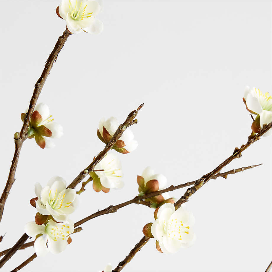 Faux White Cherry Blossom Stem Arrangement in Facette Grande White Vase 11.5" by Athena Calderone... | Crate & Barrel