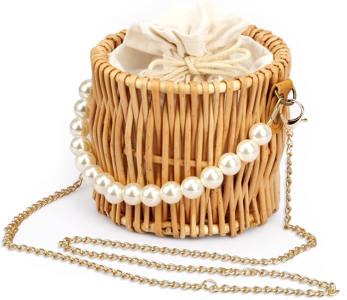 Straw Beach Bag for Women Purse Woven Tote Summer Beach Purse and Bamboo Rattan Bag Handbags | Amazon (US)