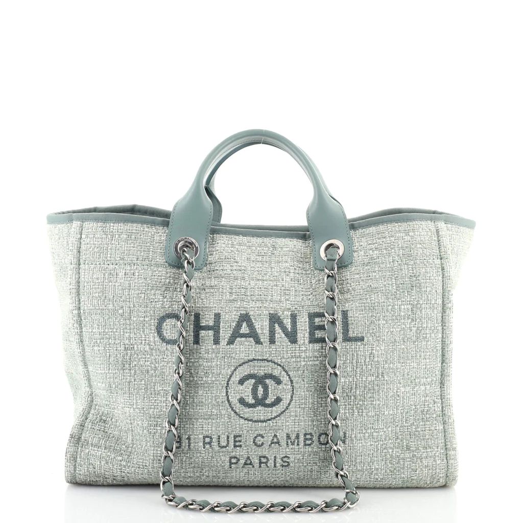 Chanel Deauville Tote Raffia with Glitter Detail Medium Green 1658151 | Rebag