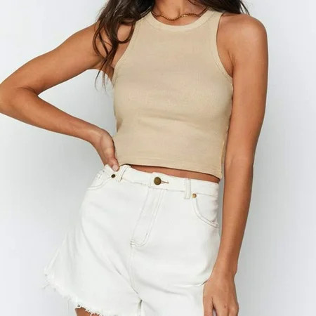 Aayomet Tops For Women Women s Sleeveless Shirt Ribbed Drawstring Side Ruched Scoop Neck Basic Crop  | Walmart (US)