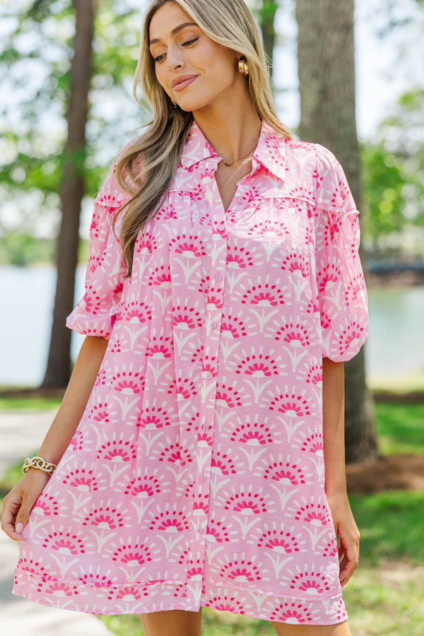 Better Than You Know Pink Medallion Puff Sleeve Dress | The Mint Julep Boutique