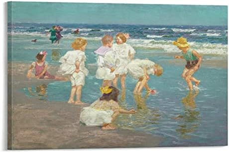 Modern Beach Wall Art Edward Henry Potthast's Children's Oil Painting Art Poster on The Beach Can... | Amazon (US)