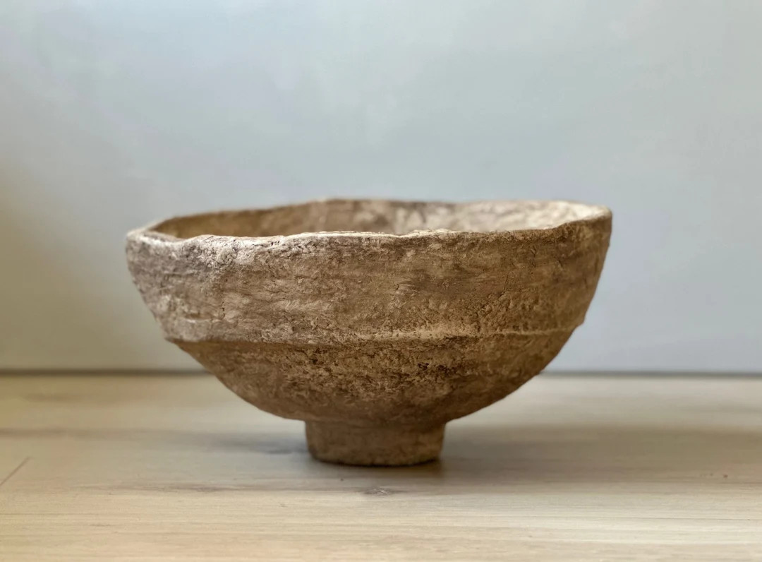 Paper Mache Bowl, Large Vessel, Aged Beige Color, Textured, Unique Gift, Indian Style Bowl, Organ... | Etsy (US)