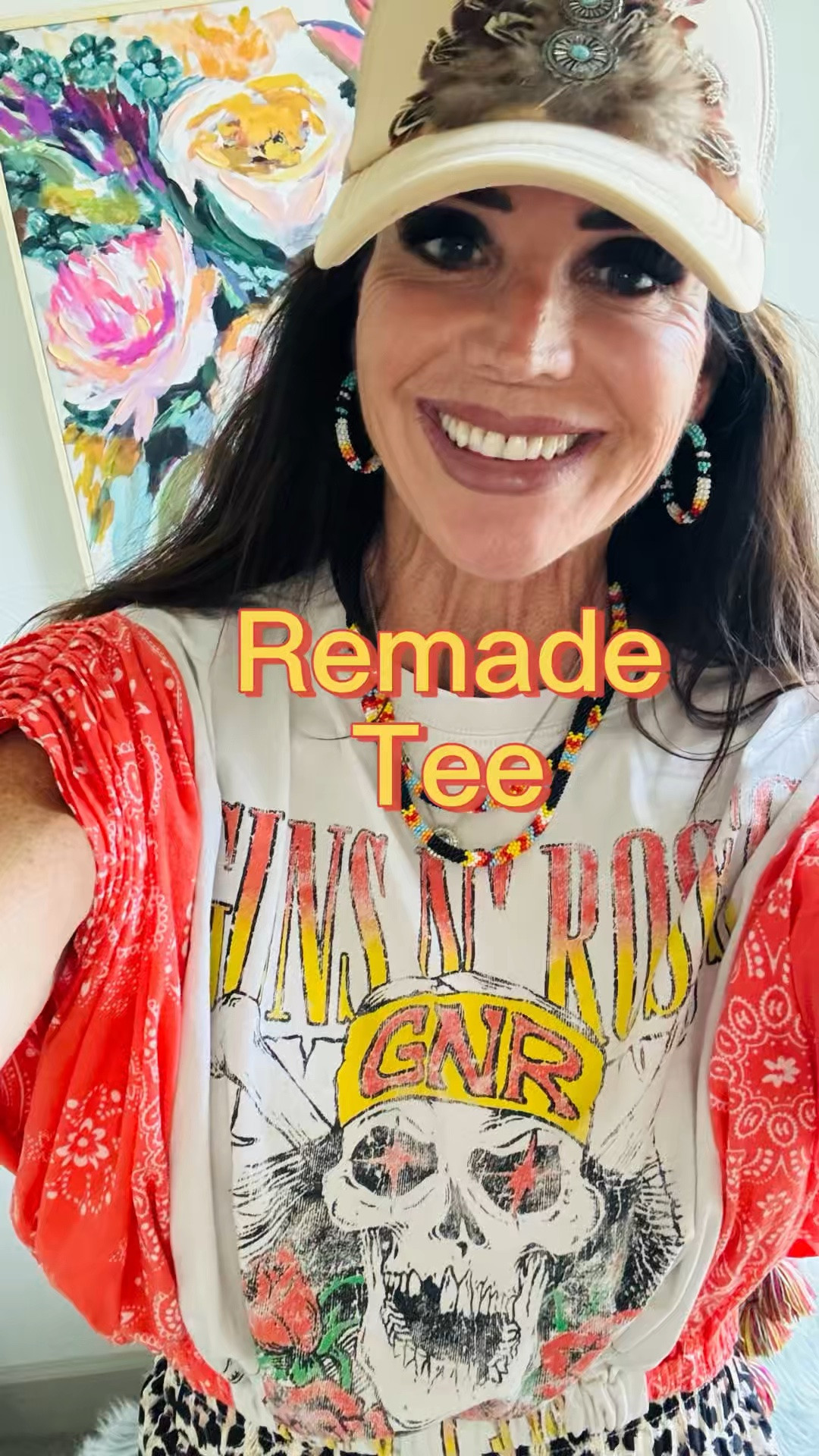 I absolutely love the one of a kind piece.  This is what Remix Ranch is all about!  This graphic tee upcycle is one of my original design bubble tees!! I also made my feather trucker!! So fun!  These shorts are such a fav I have them in about 10 colors! My sneakers are old and cherished!!

#LTKootd #LTKActive #LTKOver40