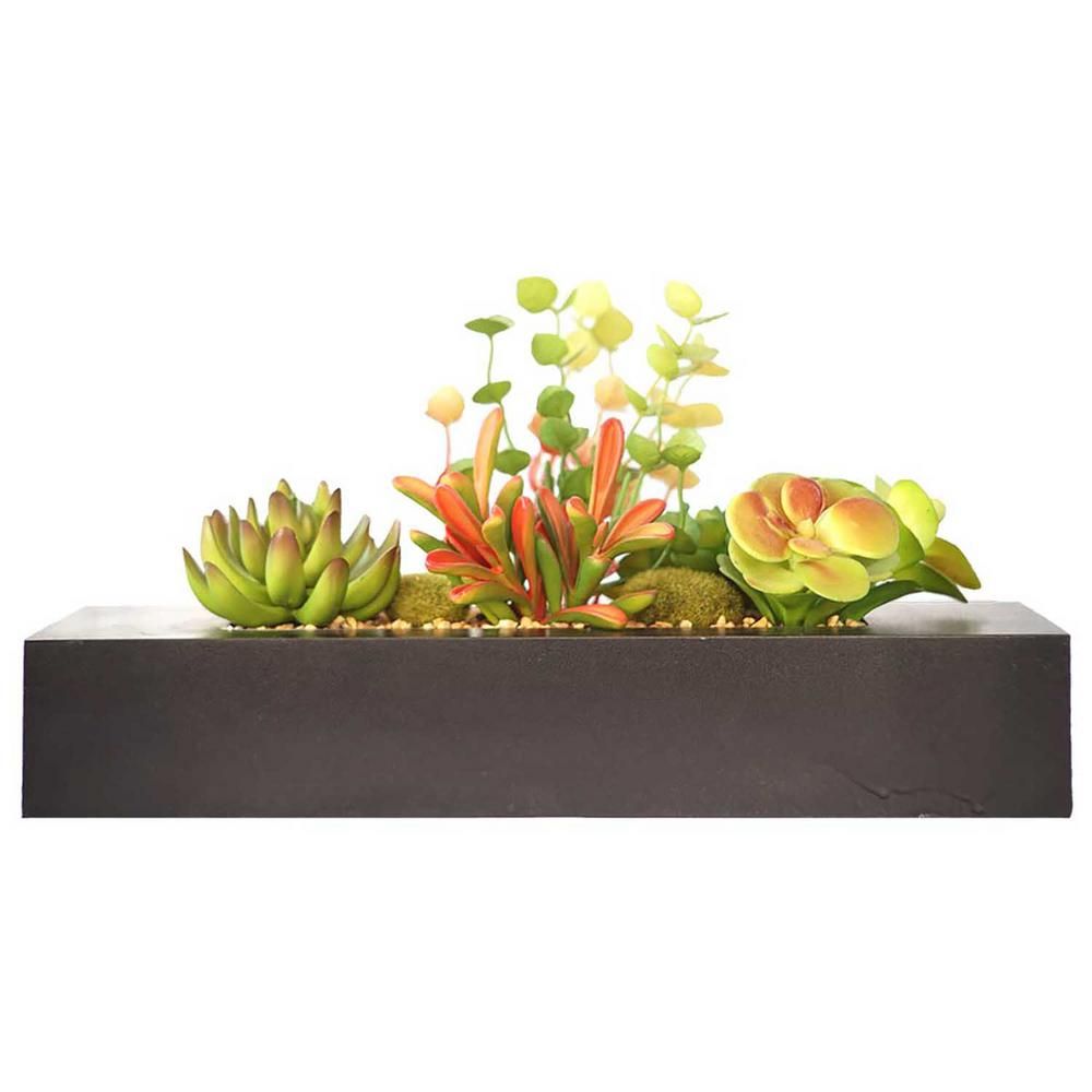 Laura Ashley 8 in. Tall Succulents Artificial Indoor/ Outdoor Faux Dcor in Wooden Planter | The Home Depot