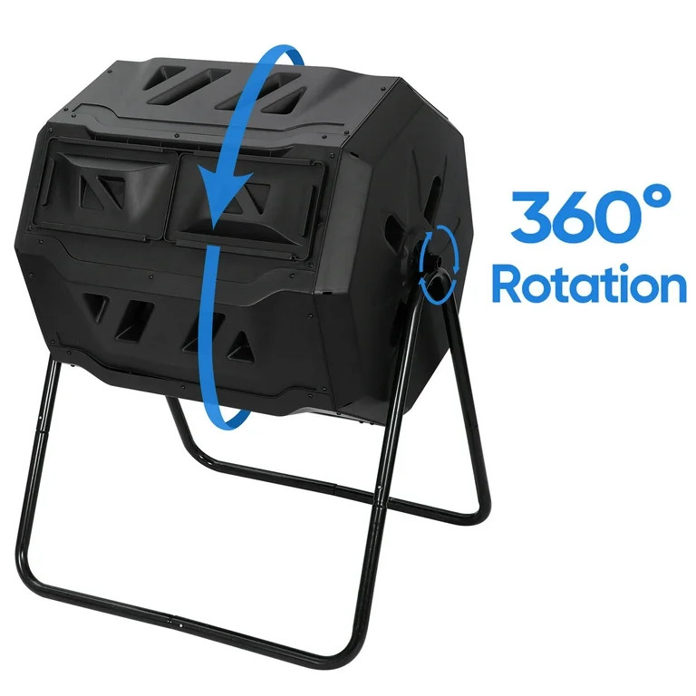 ZenSports 43Gal Outdoor Compost Tumbler Bin - Dual Chambers, Sliding Doors, Black, | Walmart (US)