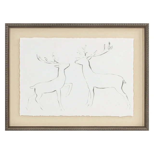 Two Reindeer Reclaimed Framed Linen Torn Edge Parchment Float | Walmart (US)
