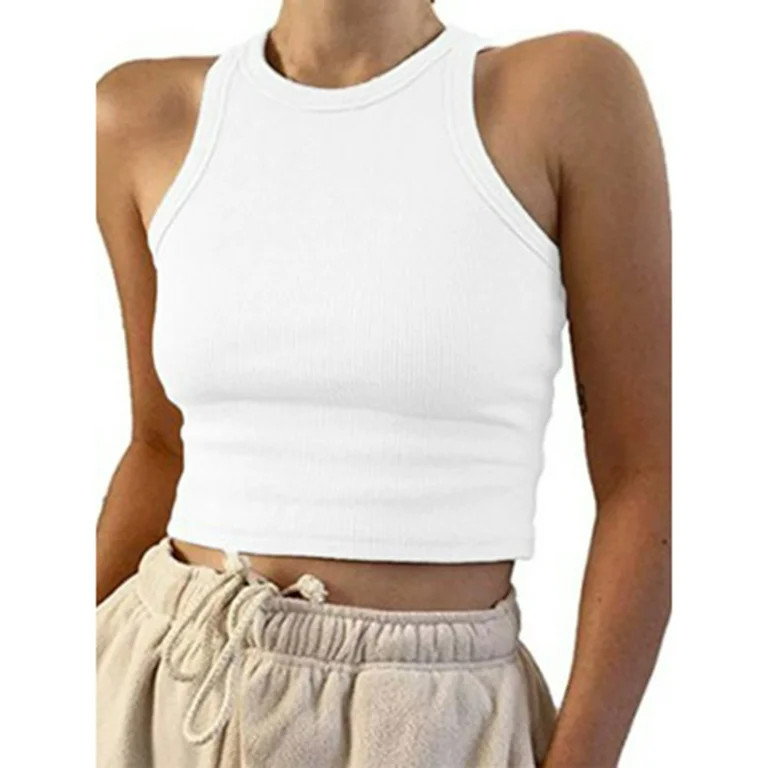 rrhss Women Casual Basic Sleeveless High Neck Rib-Knit Y2k Crop Tank Top | Walmart (US)